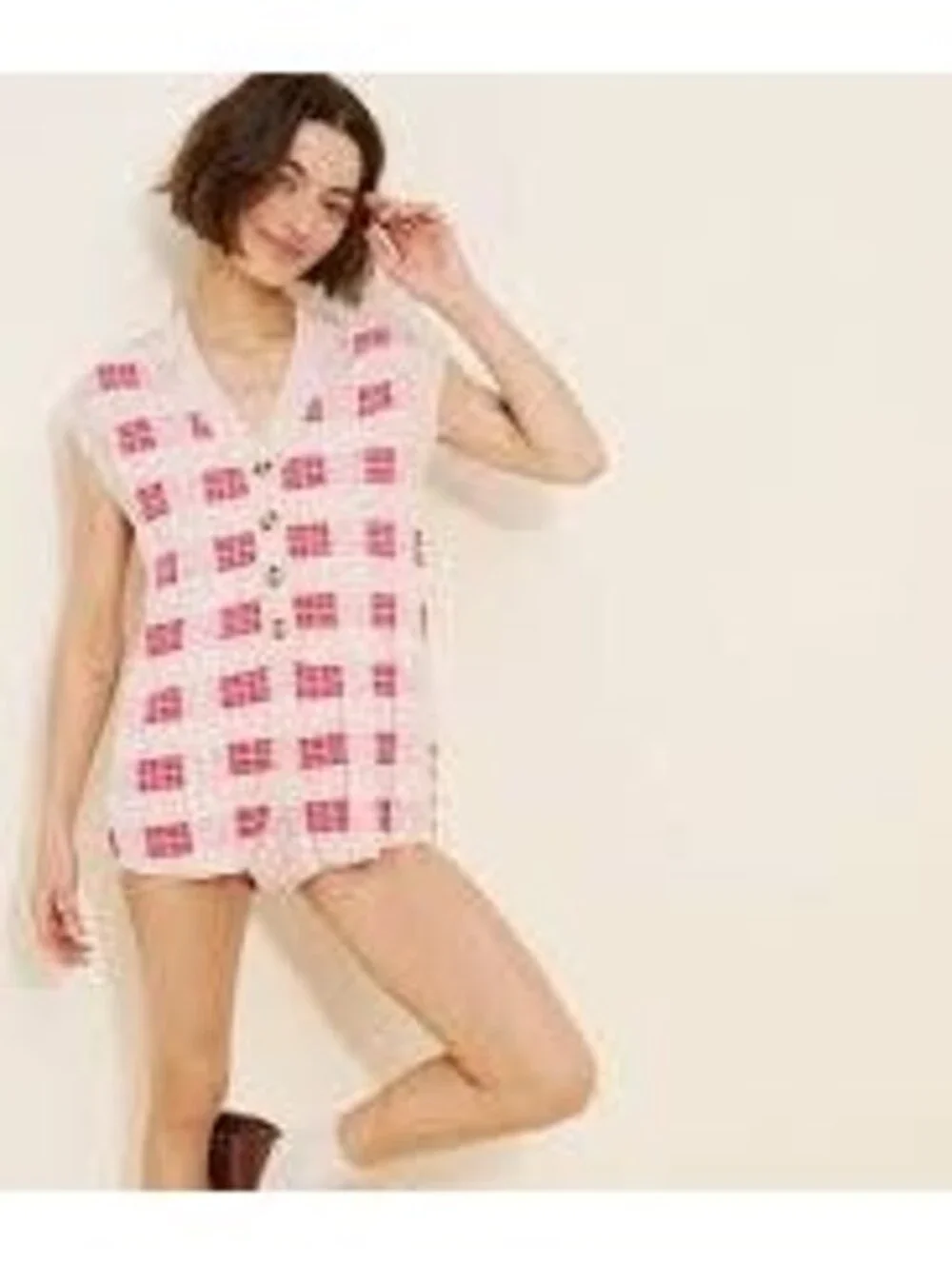Free People Lewis Plaid Sweater Knit Romper red motif combo SIZE XS #1304